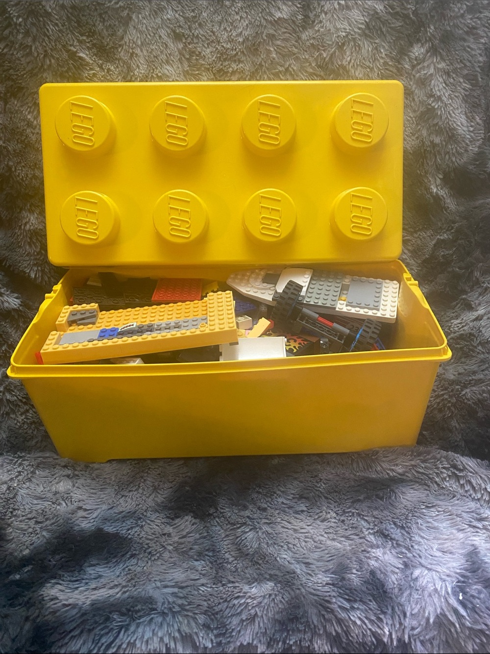 LEGO Yellow Large Brick Storage Box - with assorted LEGO -  4 lbs